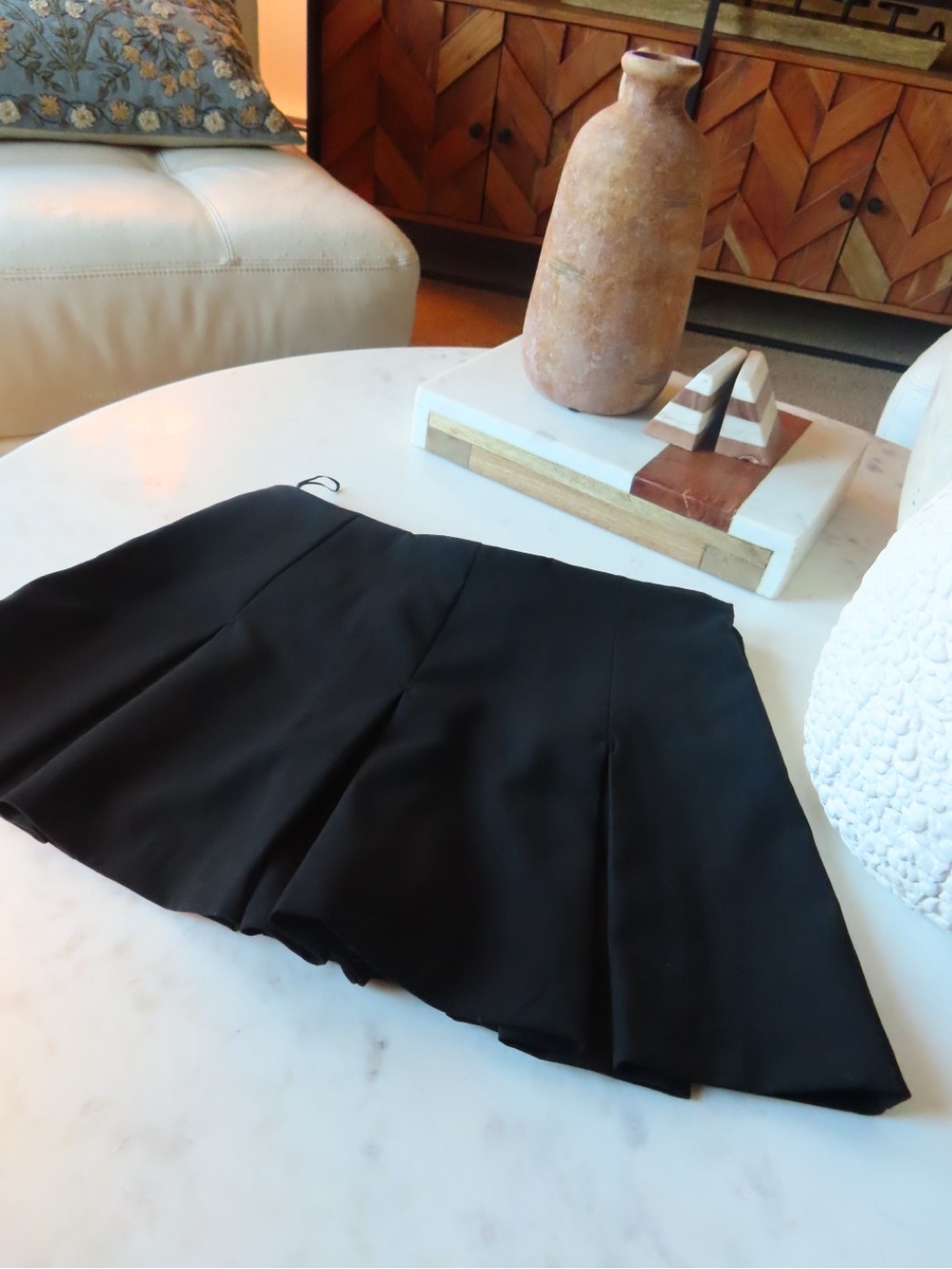 Zara Black Pleated Flared Skirt